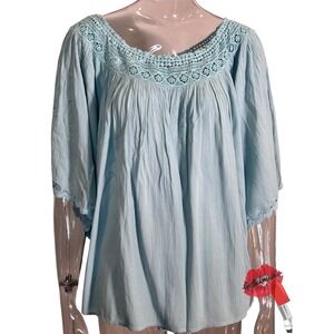 Anthropologie Top Women XL‎ Gauzy Blue Swing Blouse Boho Relaxed Coastal NWT